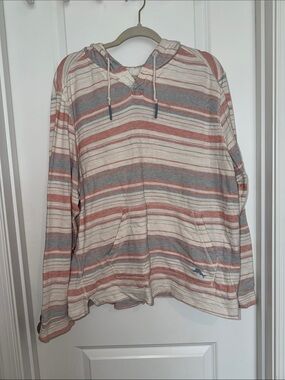 Tommy Bahama Striped V-Neck Hoodie in Cream, Rust & Gray
